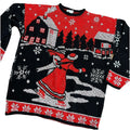 Vtg Large Metallic Ice Skaters Ugly Christmas Sweater 1980s Red Black Silver