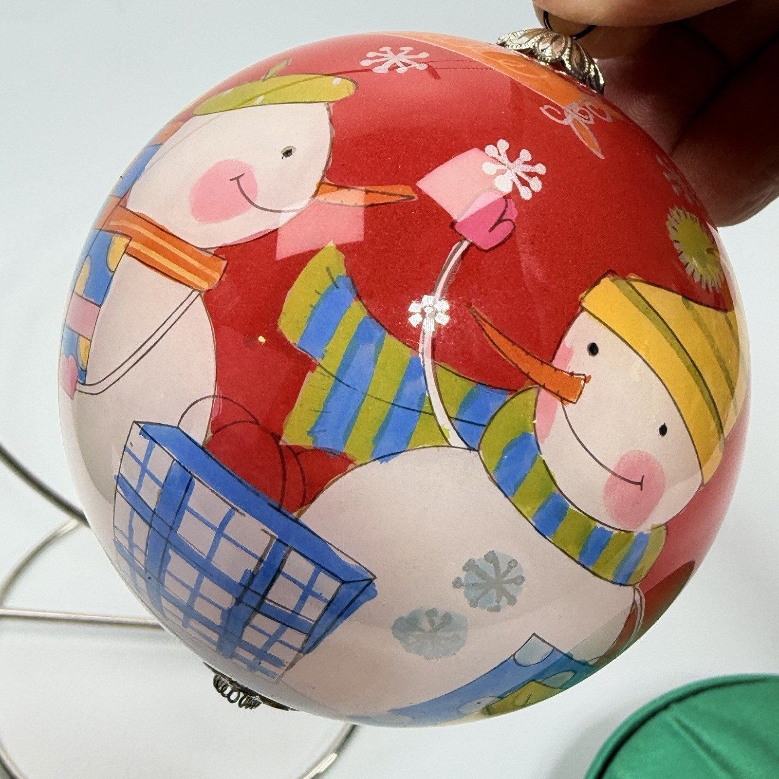 Pier 1 Li Bien 2006 Glass Christmas Ornament Snowman Sale Shopping Red 3"