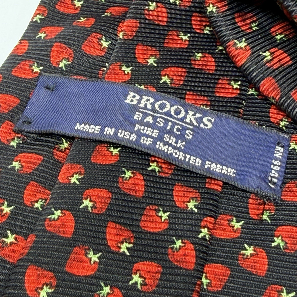 Brooks Brothers Strawberry Neck Tie Silk Black Red Novelty USA Summer 3.5"