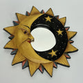 Vintage 90s Celestial Sun Moon Stars Mirror Painted Whimsygoth Black Yellow 8"