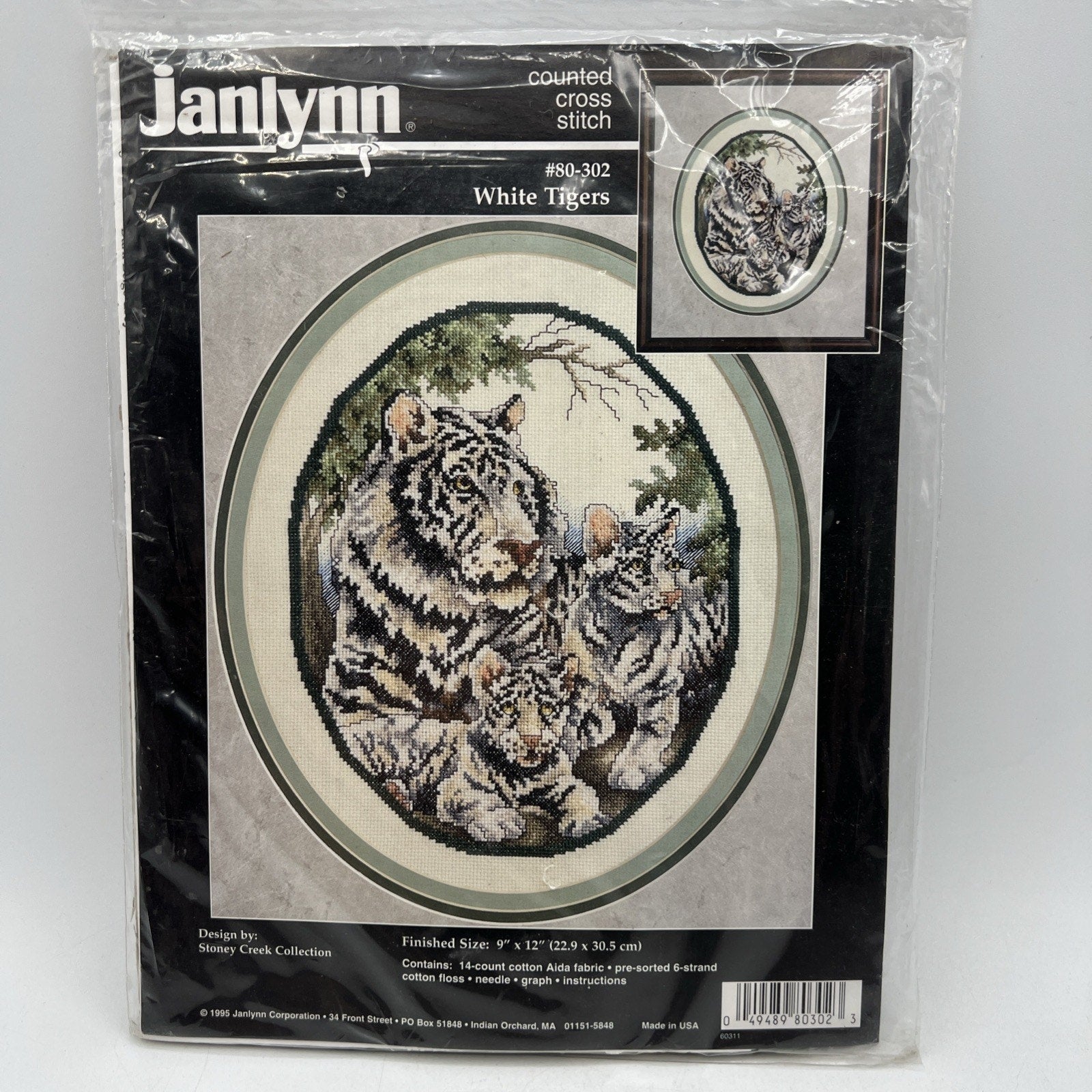 Jaylynn White Tigers Cross Stitch Kit 80-302 Stoney Creek 9x12" 1995 USA