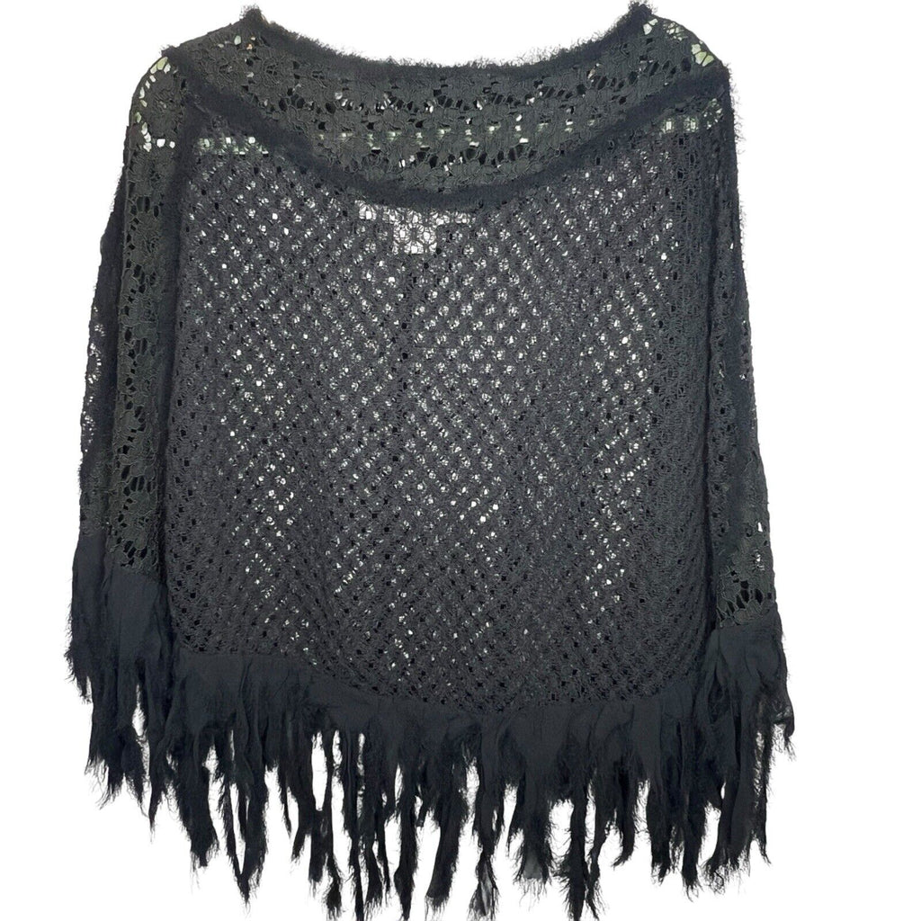 Black Lace Cocktail Cape Capelet Shawl Fringe Rayon Black Market One Size USA