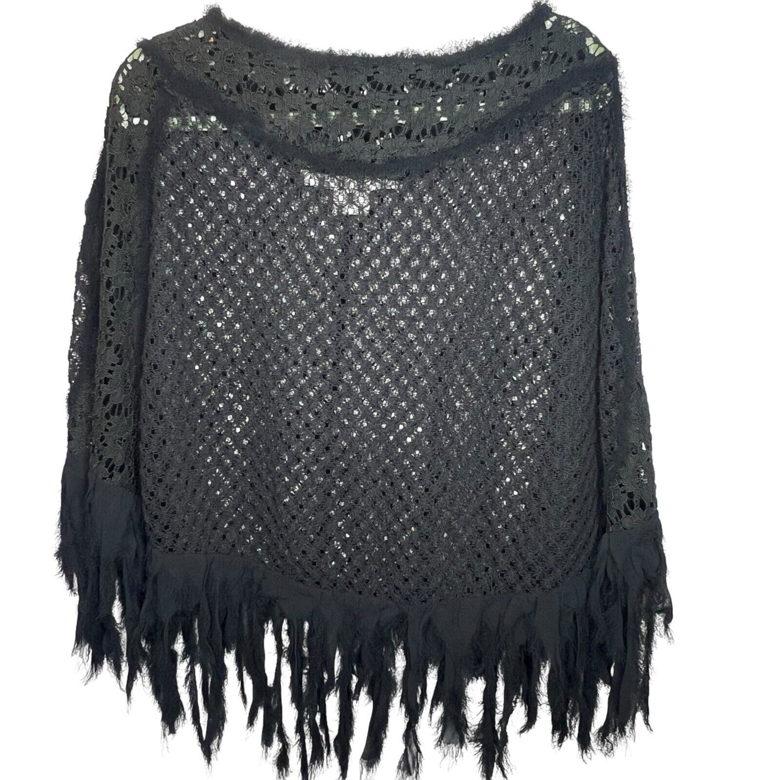 Black Lace Cocktail Cape Capelet Shawl Fringe Rayon Black Market One Size USA