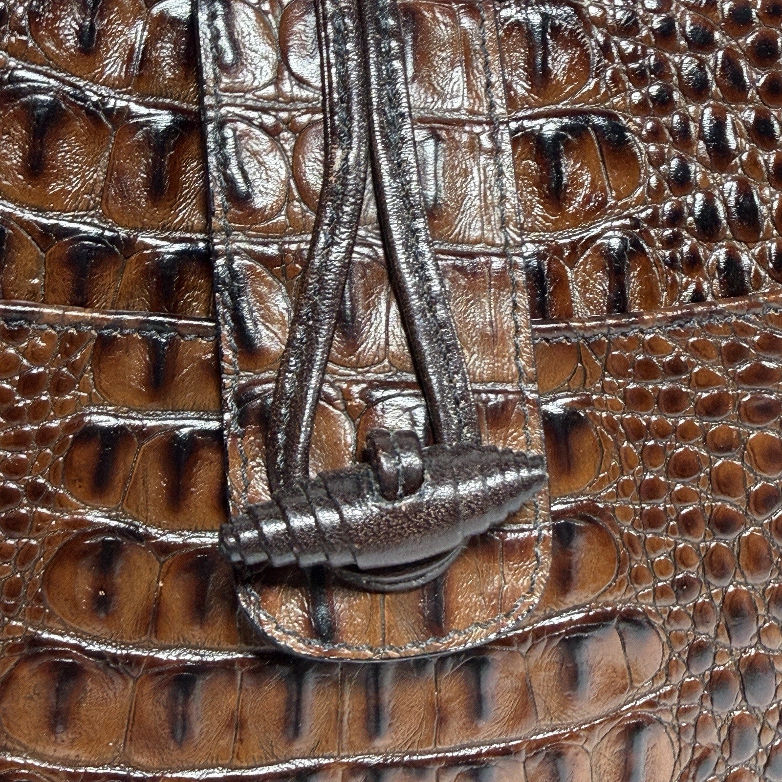 Brahmin Isabelle Brown Pecan Croc Embossed Leather Purse Crossbody 11"