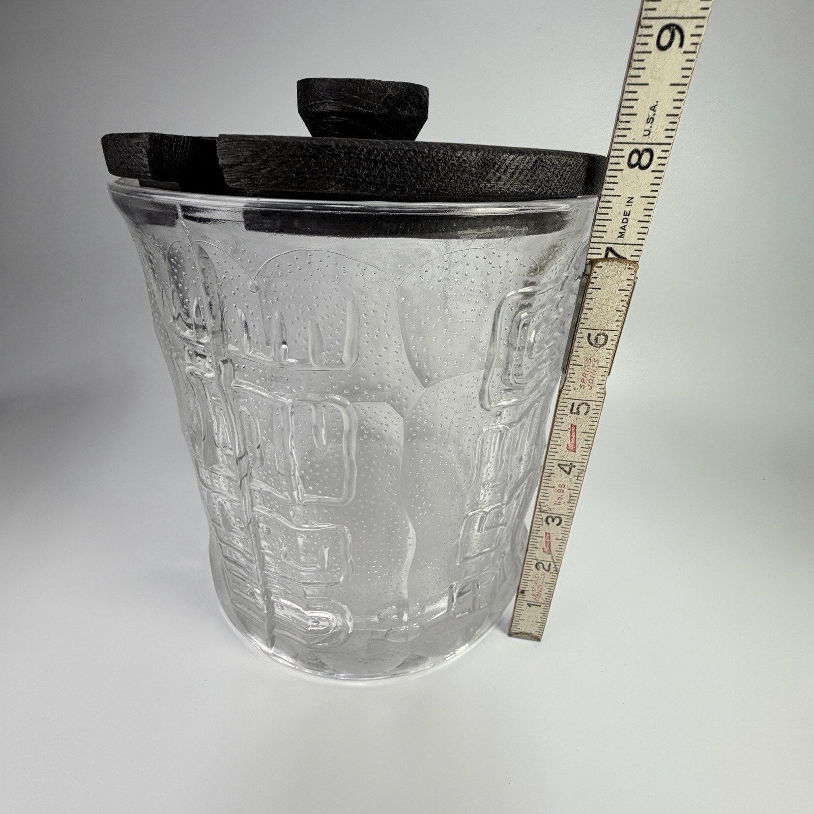 Vintage MCM Spiegelau Heavy Glass Tiki Ice Bucket 1970s Wood Lid 8" West Germany