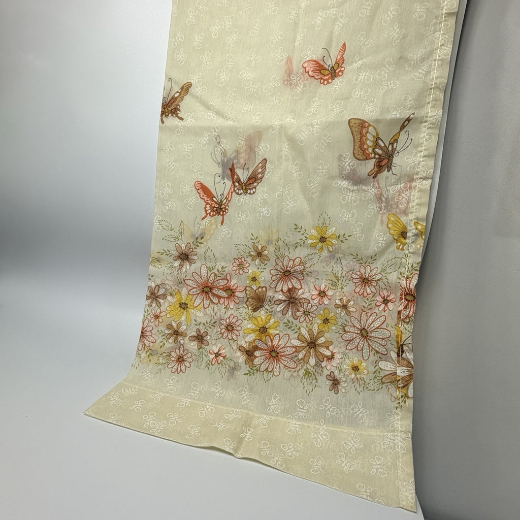 Set 2 Vtg1970s Flower Butterfly Sheer Cafe Curtains Nature Boho Brown Orange 36"