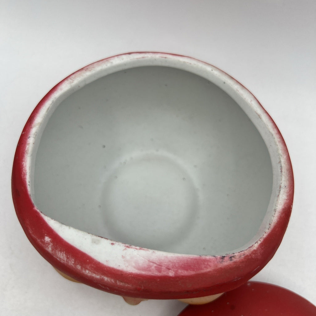 Vintage Anthropomorphic Red Apple Jar Stem Lid Covered Dish Bone China Matte 5"