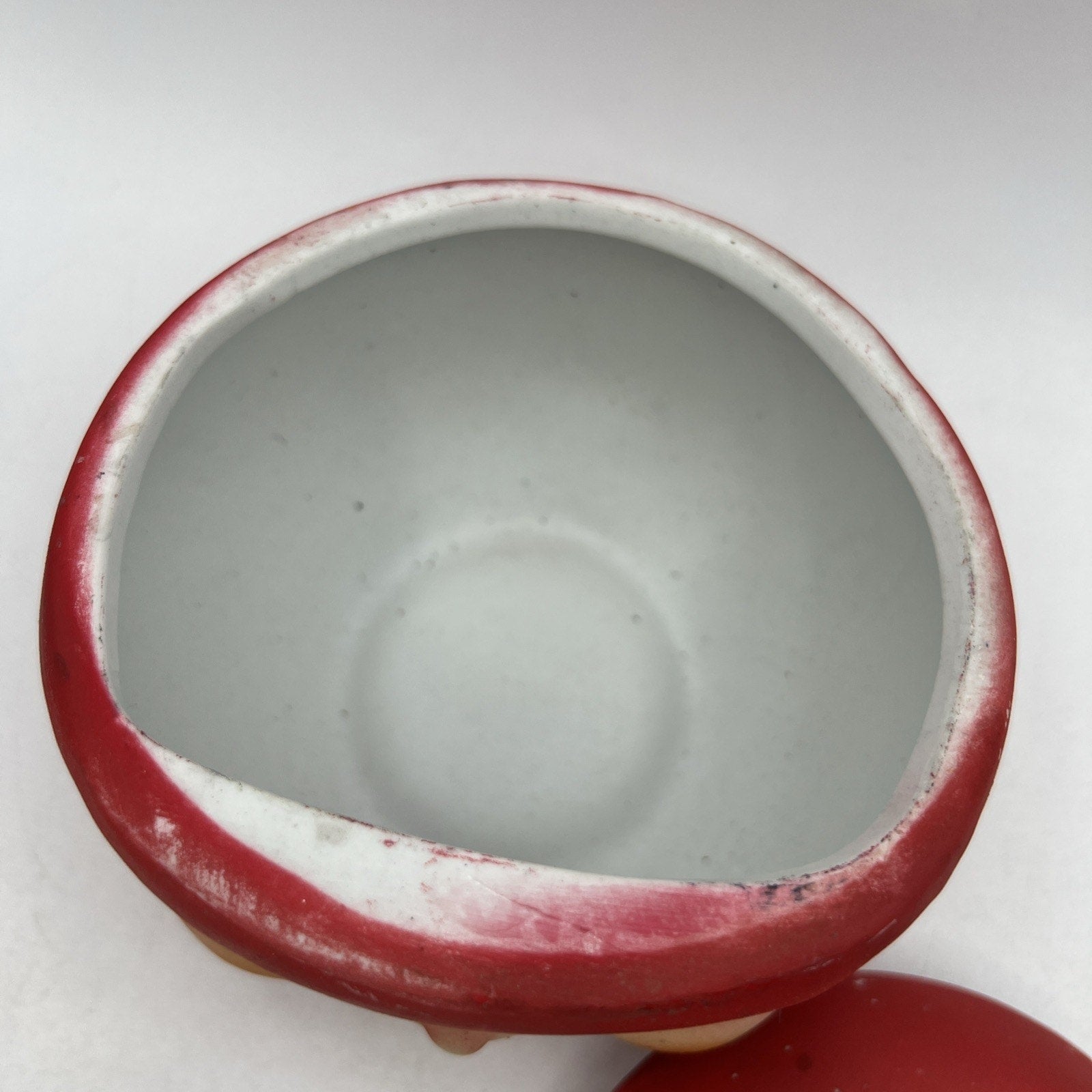 Vintage Anthropomorphic Red Apple Jar Stem Lid Covered Dish Bone China Matte 5"