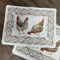 Set 4 Tissus Toselli Woven Placemats Chickens Rooster Fall Red Green France