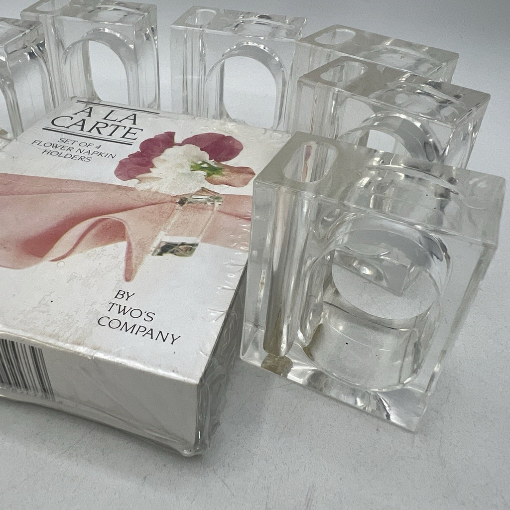 Set 12 Mini Vtg Clear Lucite Flower Vase Napkin Rings Holder Twos Company Retro