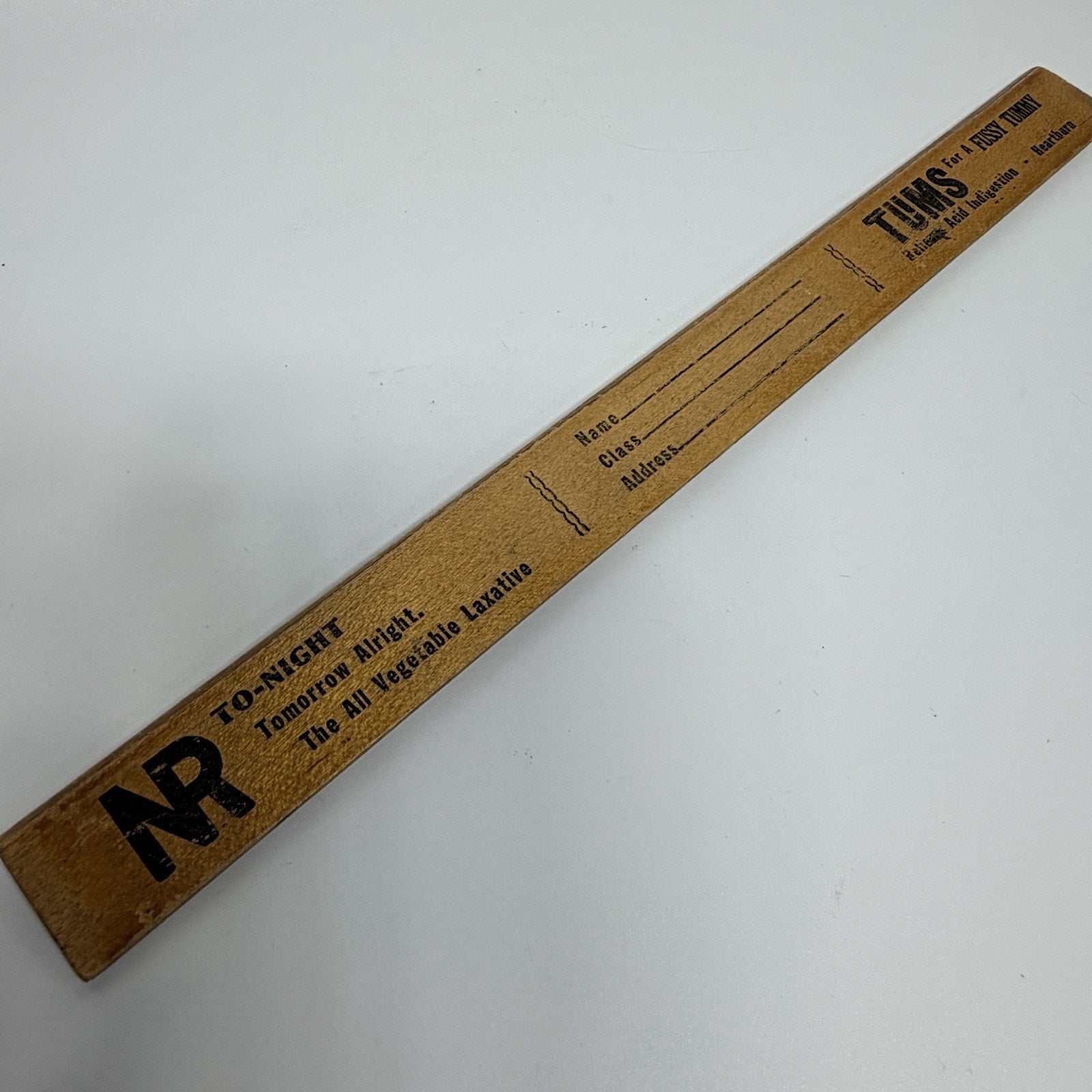 Vtg Tums Fussy Tummy Pharma Ad Medical School Student Ruler 12" Wood Laxative