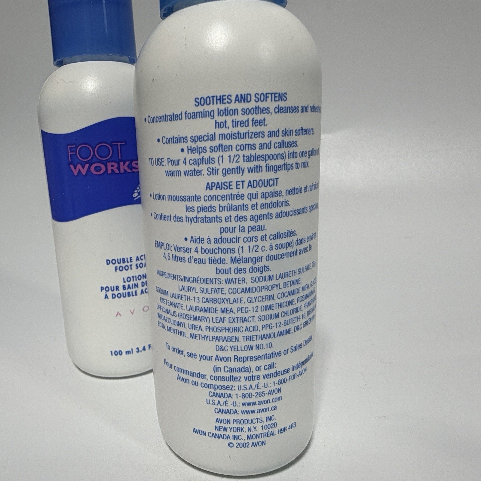 Lot 2 Avon Foot Works Double Action Foot Soak Lotion 2002 NEW 3.4 oz