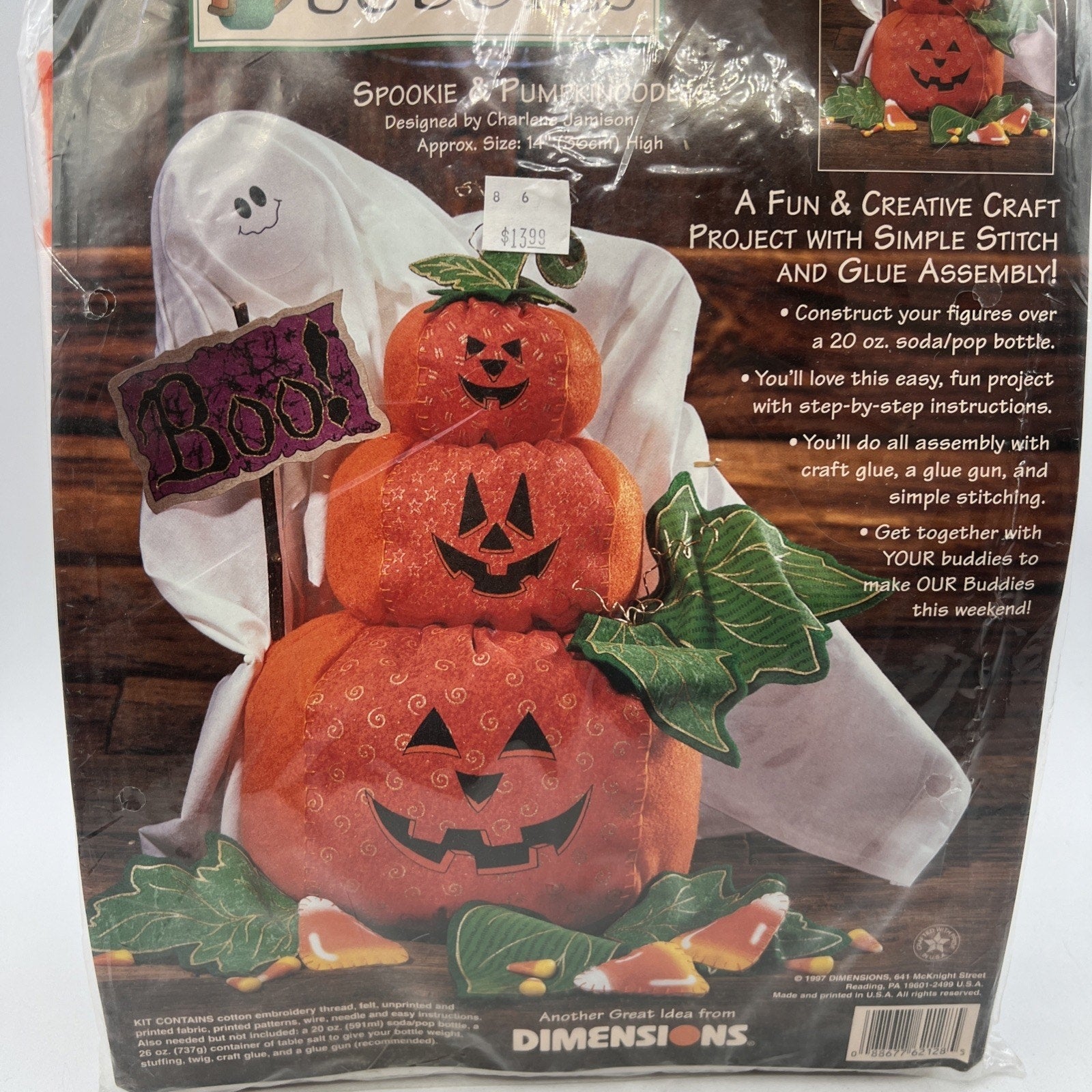 Vintage Dimensions Bottle Buddies Spookie & Pumpkinnoodles Felt Craft Kit 1997