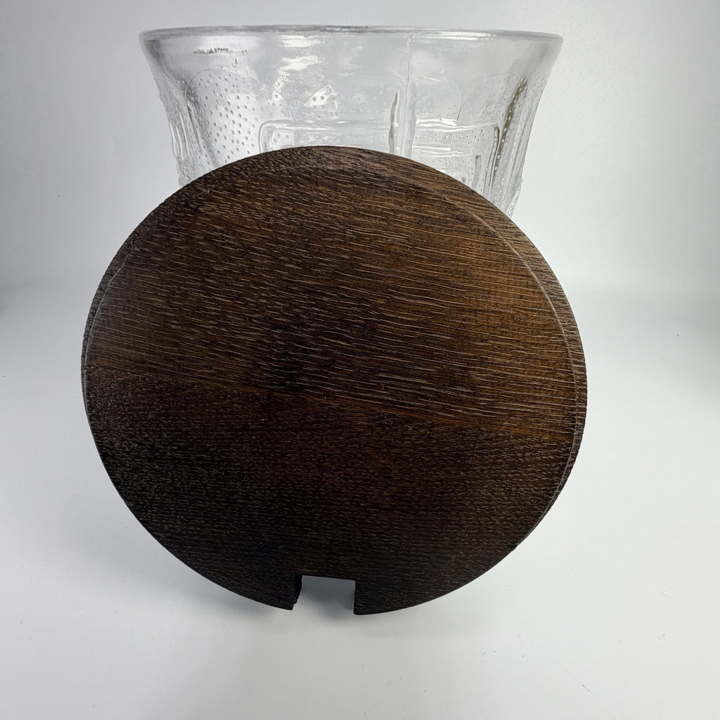 Vintage MCM Spiegelau Heavy Glass Tiki Ice Bucket 1970s Wood Lid 8" West Germany