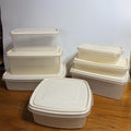Set 7 Vtg Rubbermaid Servin Saver Rectangle Square Food Containers Almond Lids