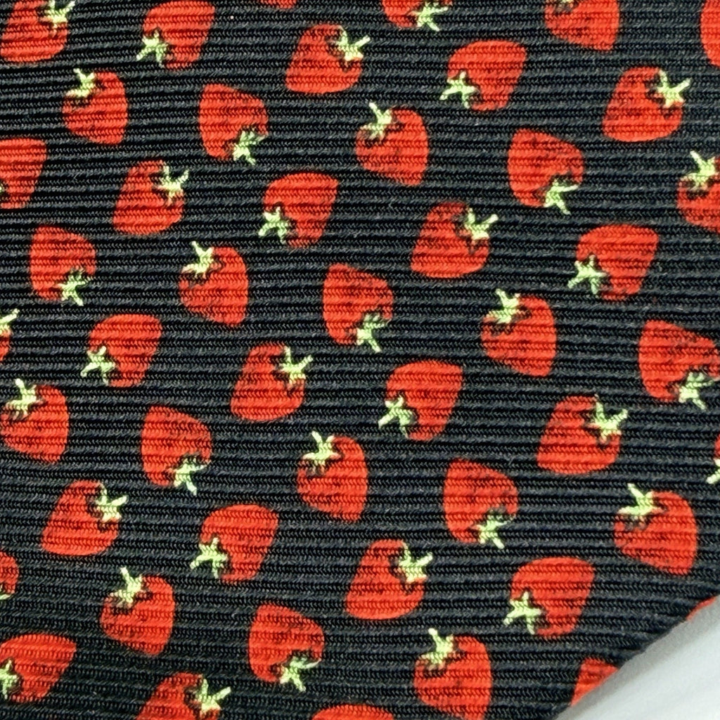 Brooks Brothers Strawberry Neck Tie Silk Black Red Novelty USA Summer 3.5"
