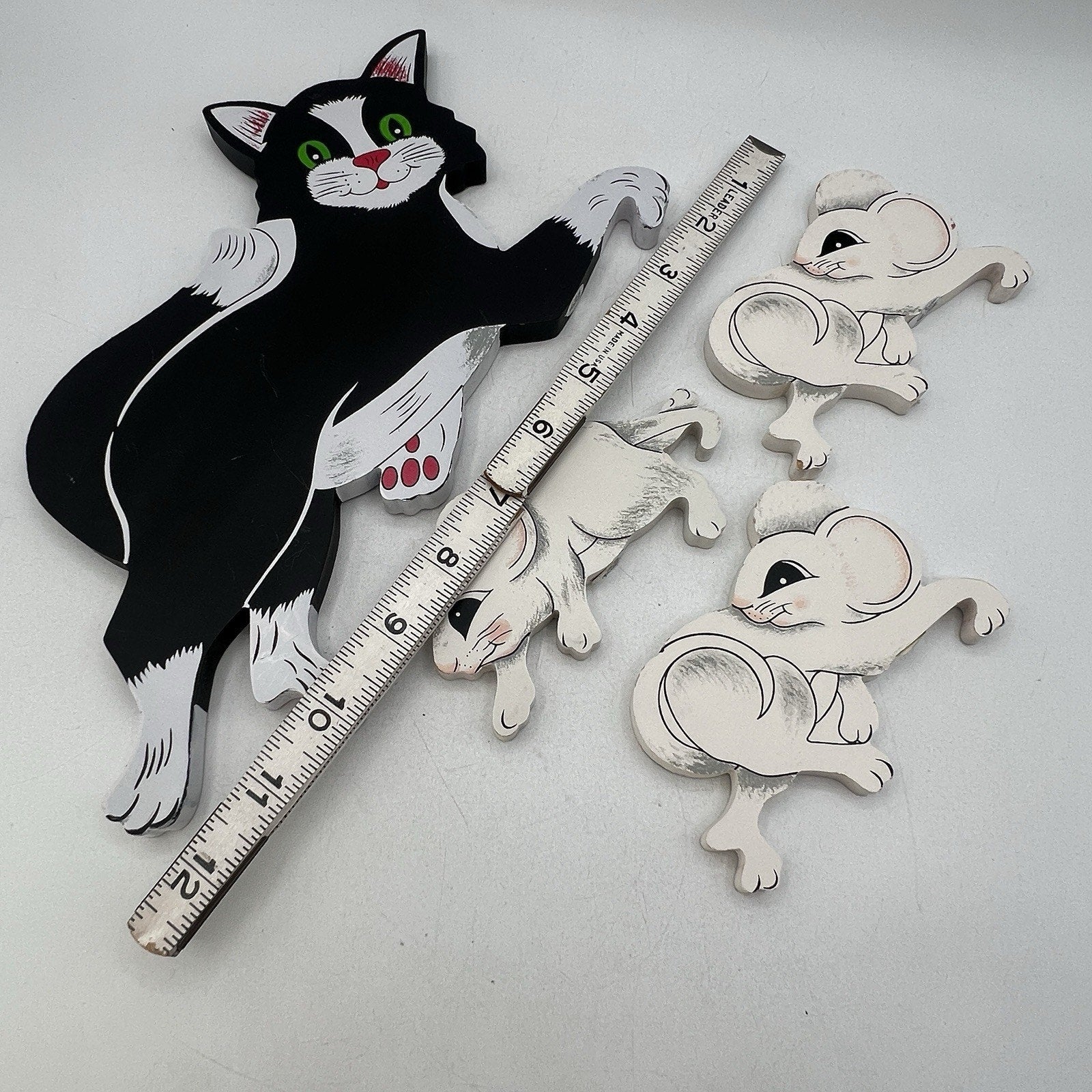 VTG Lot Wood Tuxedo Cat Mice Ladder Climber Figurines NCE 90s Replacements 12"