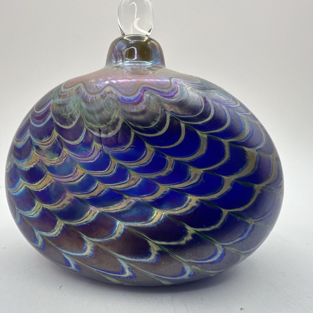 Blown Art Glass IRIDESCENT Perfume Bottle Purple Gold SIGNED 86 Fellerman 4"