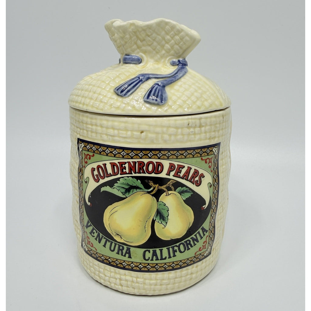 Vintage Hearth Home Goldenrod Pears Burlap Sack Kitchen Canister Jar 8" Ceramic