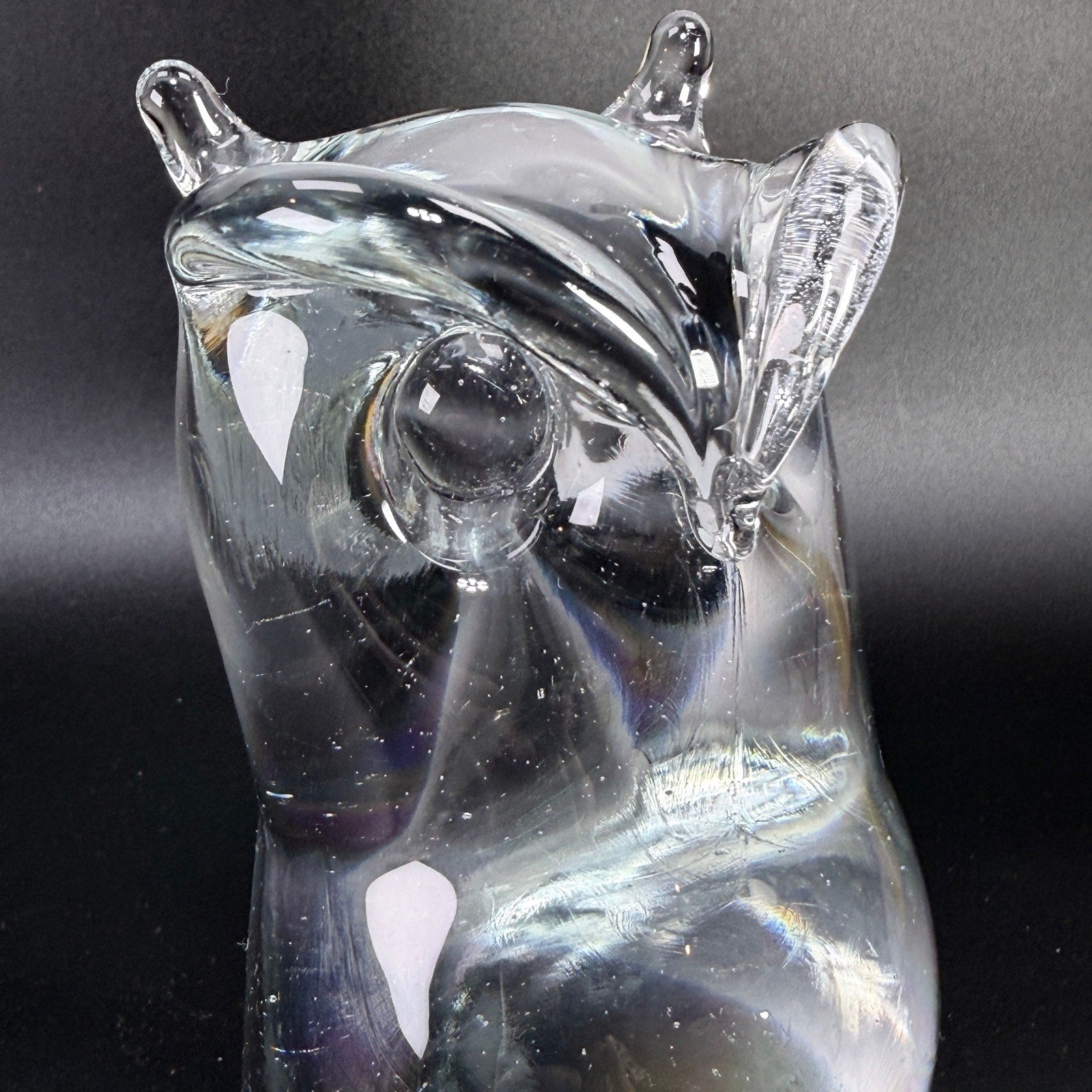 Vtg Pilgrim Art Glass Owl Figurine Paperweight 7" Clear Hand Blown Bird MCM