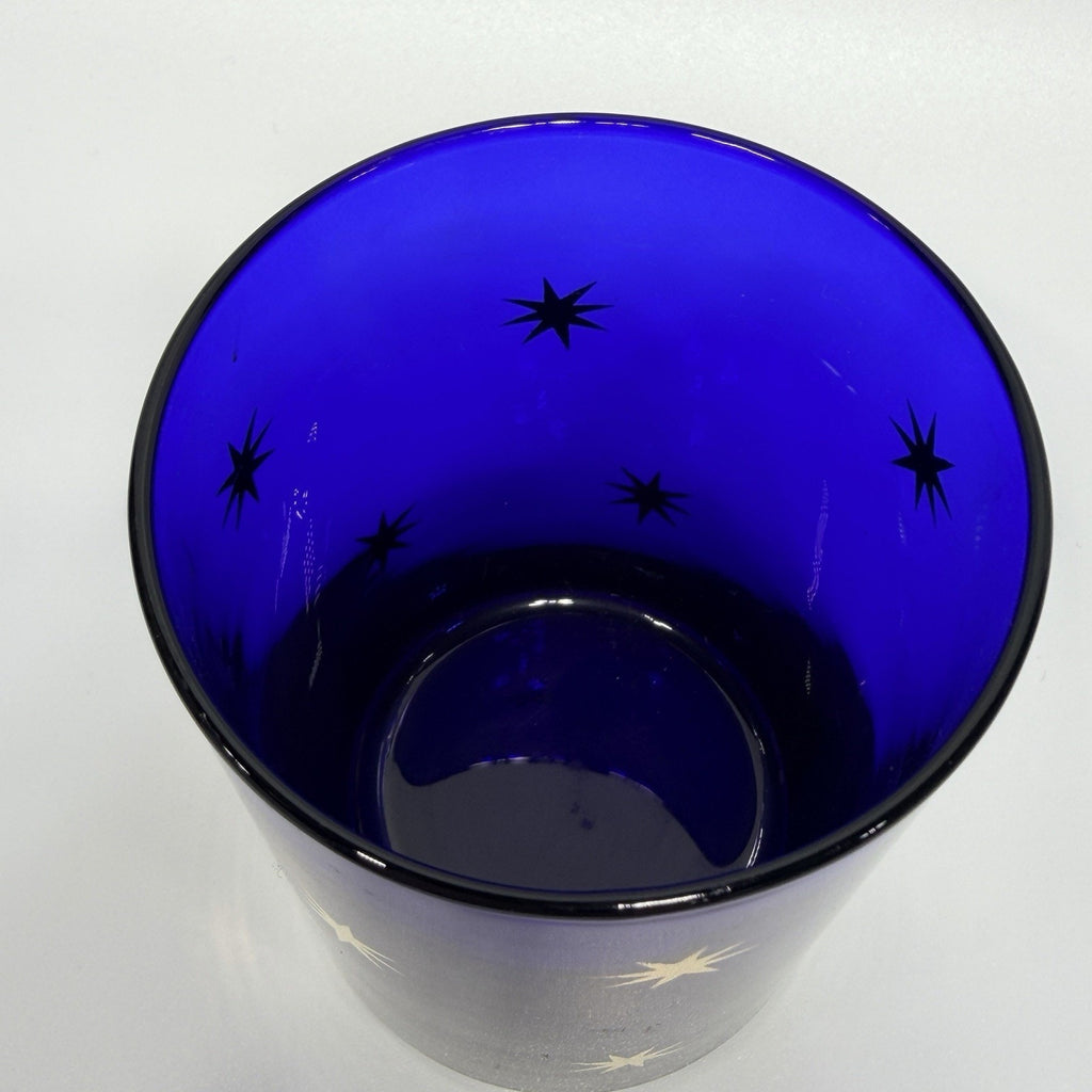 Culver Celestial Atomic Stars Tumbler Rocks Glass Cobalt Blue 22K Gold 4.25"