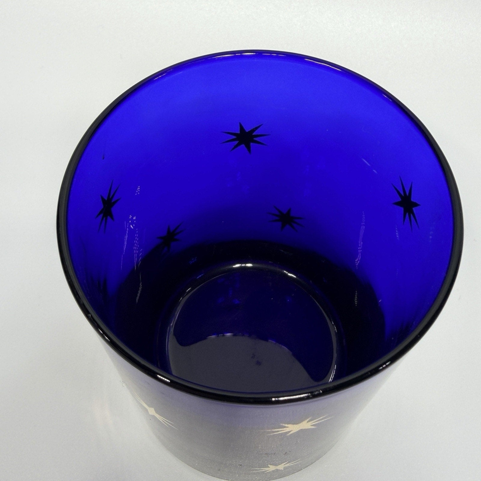 Culver Celestial Atomic Stars Tumbler Rocks Glass Cobalt Blue 22K Gold 4.25"