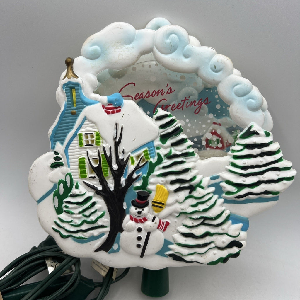 Vtg Christmas Bradford Lighted Motion Tree Topper Snow Scene Snowman 8" Animated