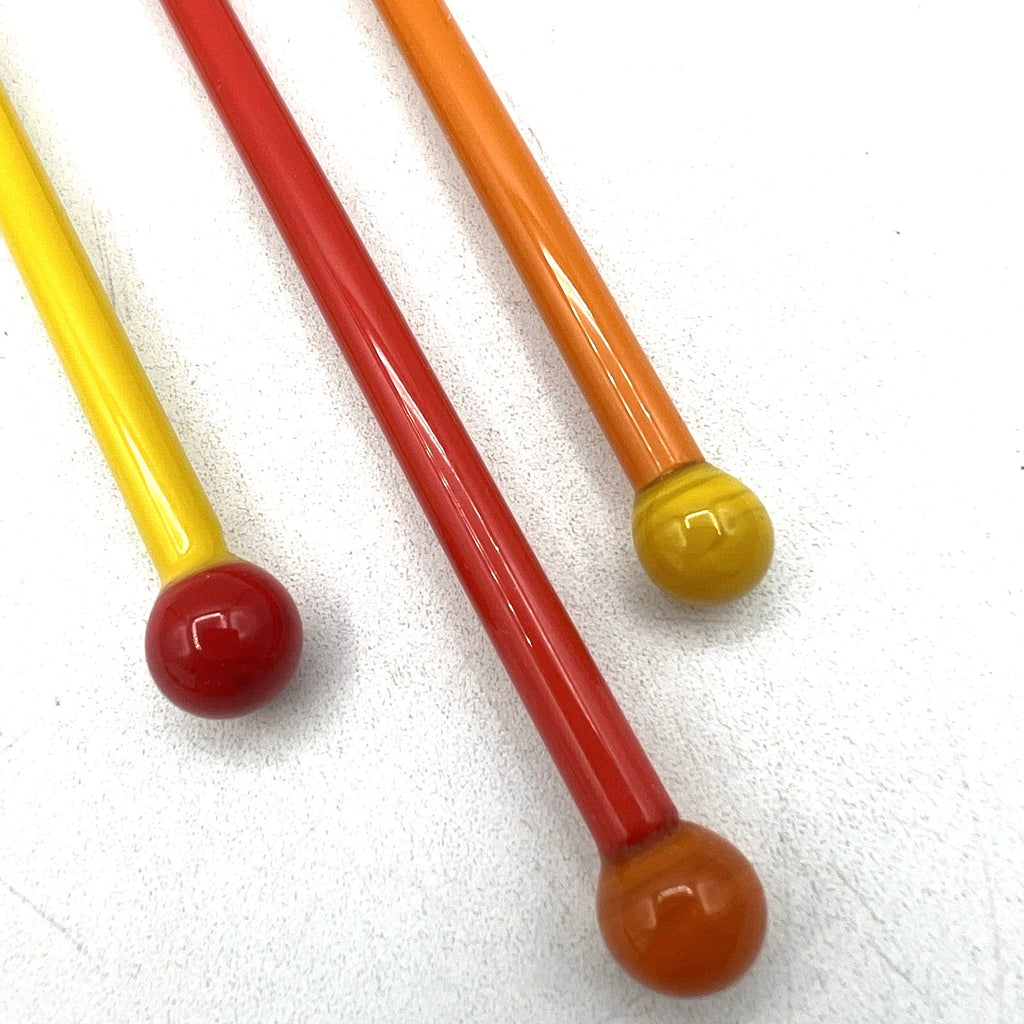 Set 3 Vtg Opaque Art Glass Cocktail Stirrers Swizzle Sticks Yellow Orange Red