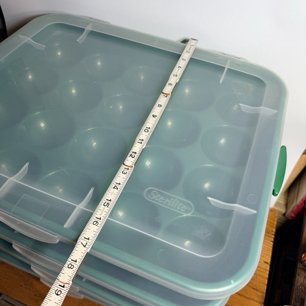 2 Green Sterilite Ornament Storage Box Case 20 Piece Hinged Lid Snap Closure 20"