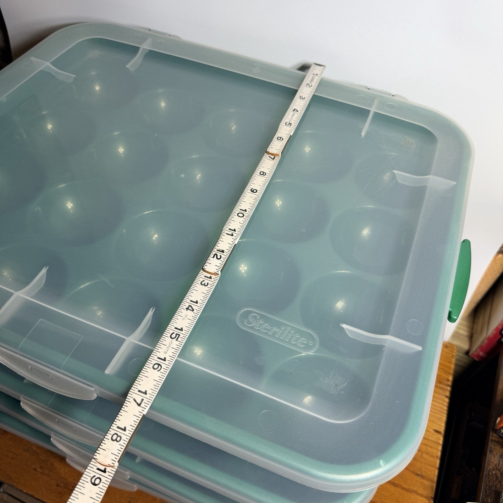 2 Green Sterilite Ornament Storage Box Case 20 Piece Hinged Lid Snap Closure 20"