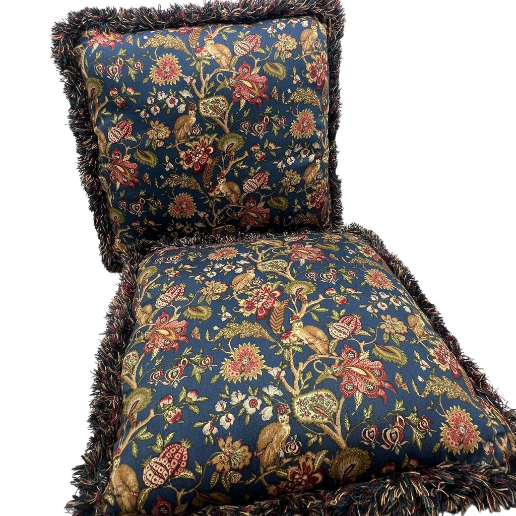 Navy Red Gold Floral Monkey Accent Pillows Fringe Square 14" Millefleurs