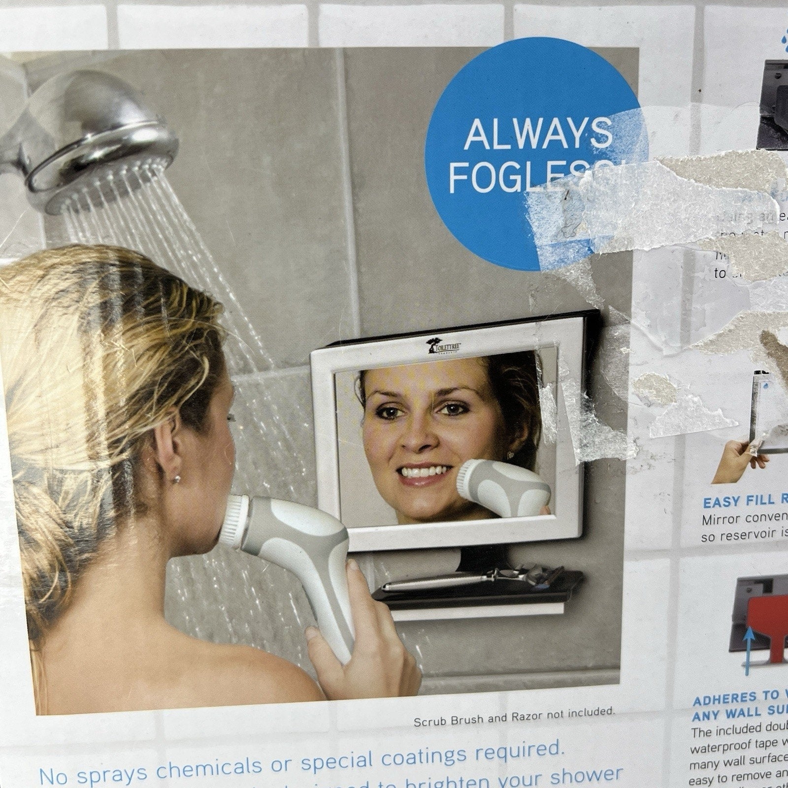 Large Fogless Shower Shaving Mirror LED Light Anti Fog Razor Shelf NEW TTP-LED01