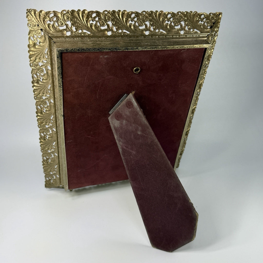 Vintage Gold White Ornate Filigree Metal Photo Frame 8x10" Easel Hollywood