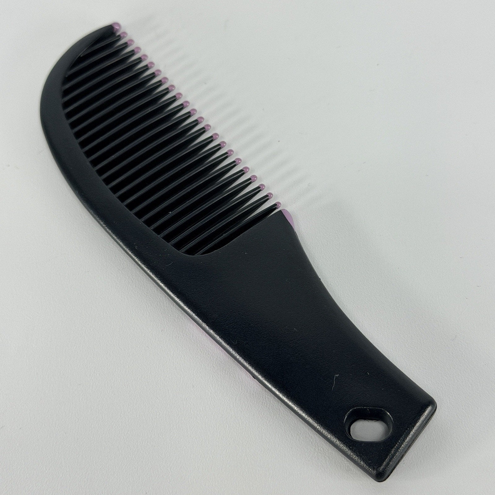 Vtg Conair Wide Tooth Hair Comb Plastic Black Purple Stripe Pocket 6" Travel 90s