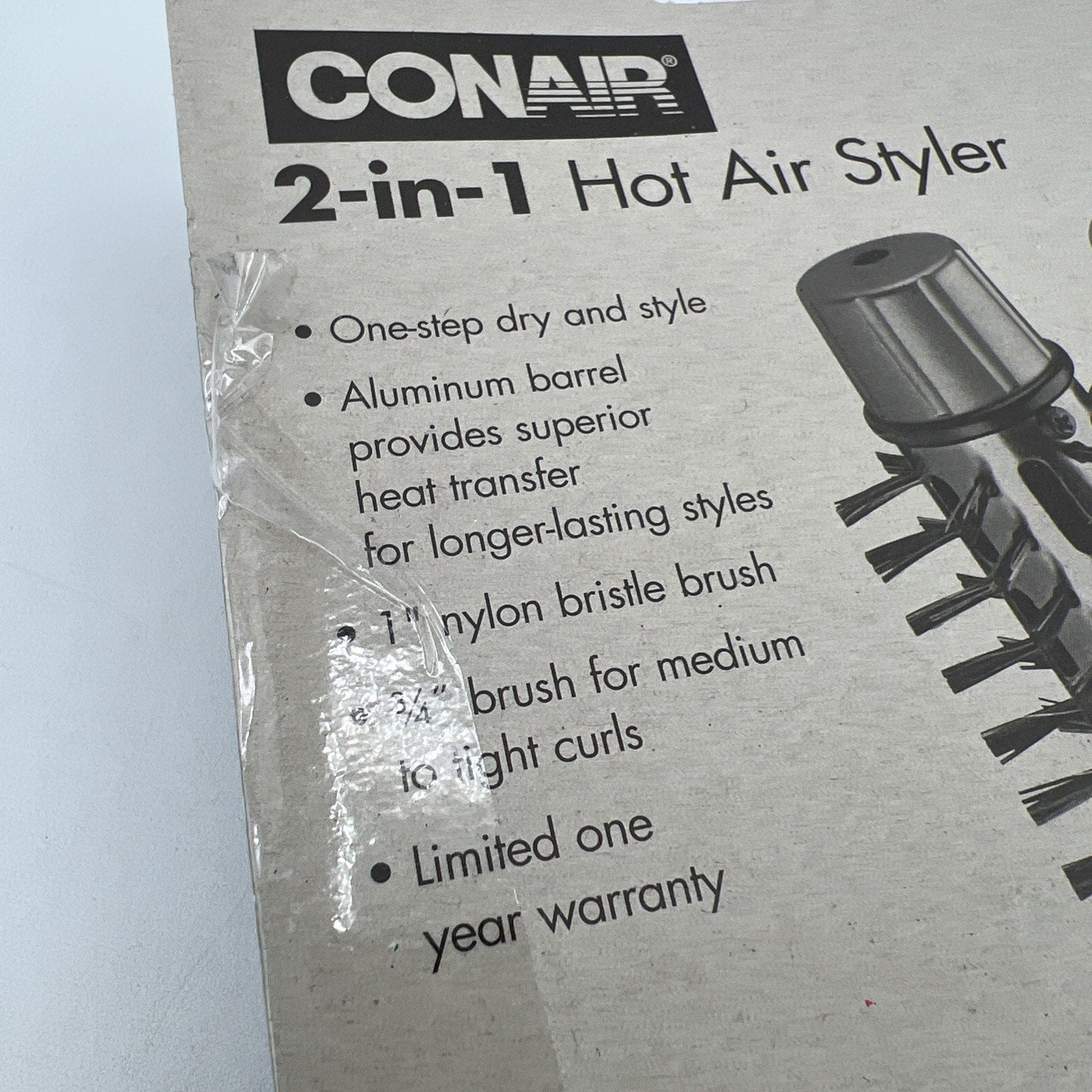 CONAIR 2-IN-1 Hot Air Styler Wet/Dry Hair 2008 2 Brushes Package Slightly OPEN