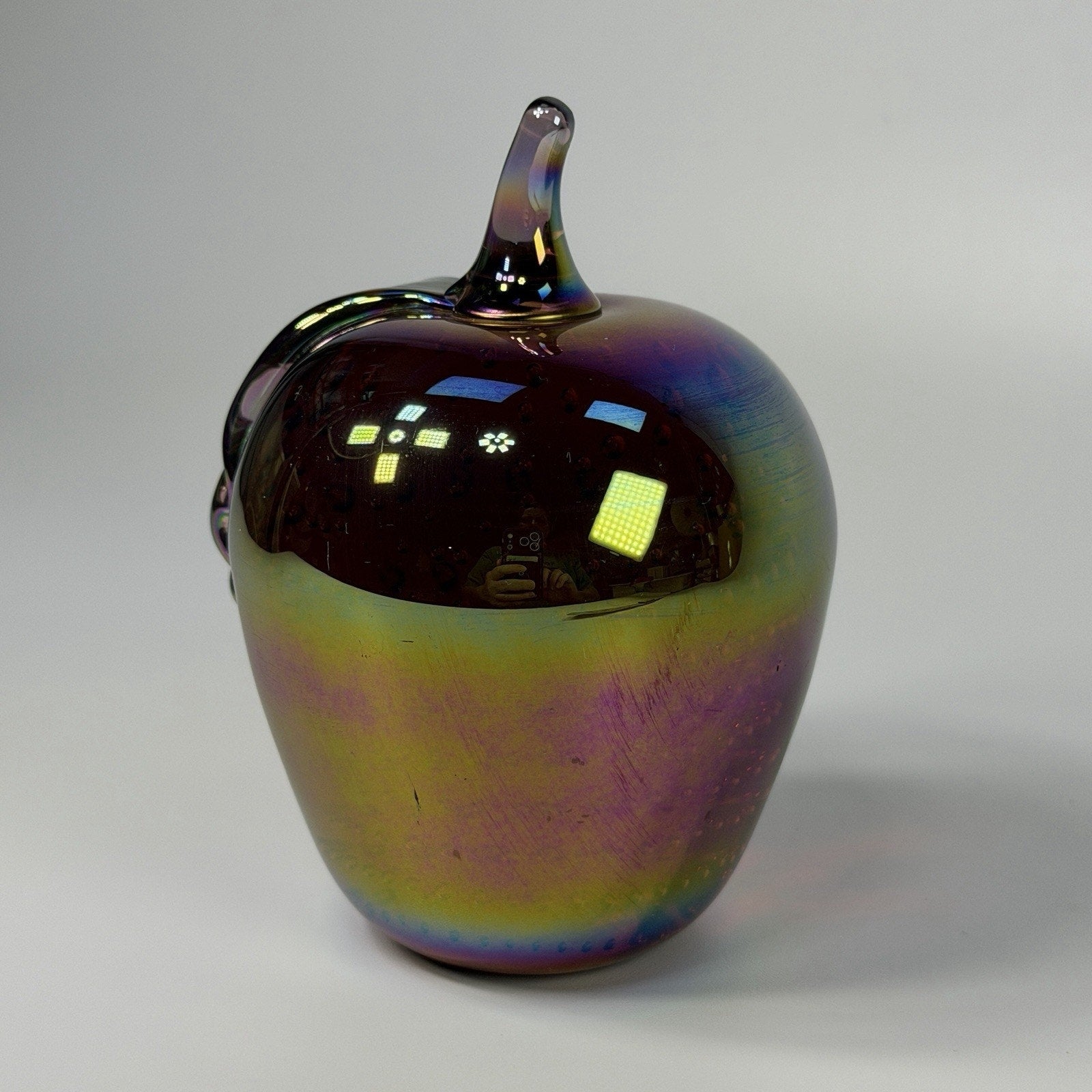 Vtg Gibson Apple Purple Rainbow Iridescent Art Glass Paperweight 4" Heavy 1996