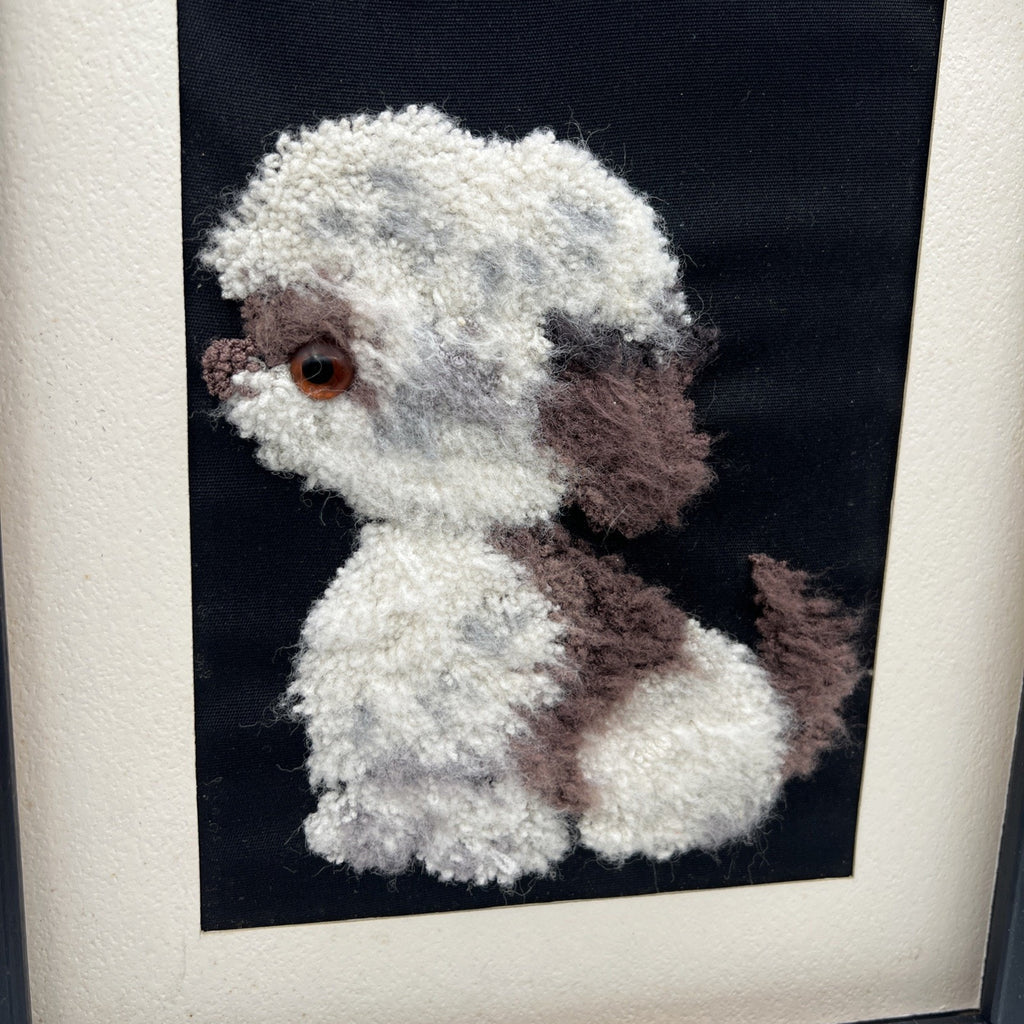 Vtg Felt Punched Latch Hook Dog Picture 3D Framed Puppy Lhaso Apso Poodle 10x12"