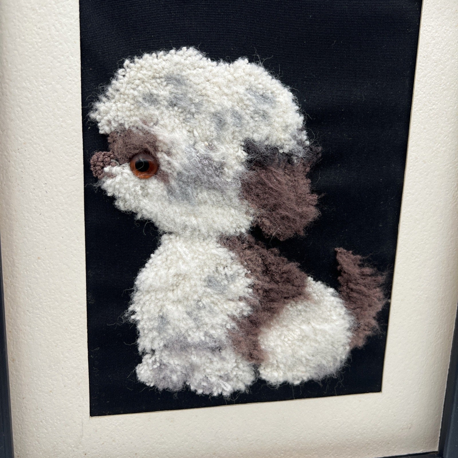 Vtg Felt Punched Latch Hook Dog Picture 3D Framed Puppy Lhaso Apso Poodle 10x12"