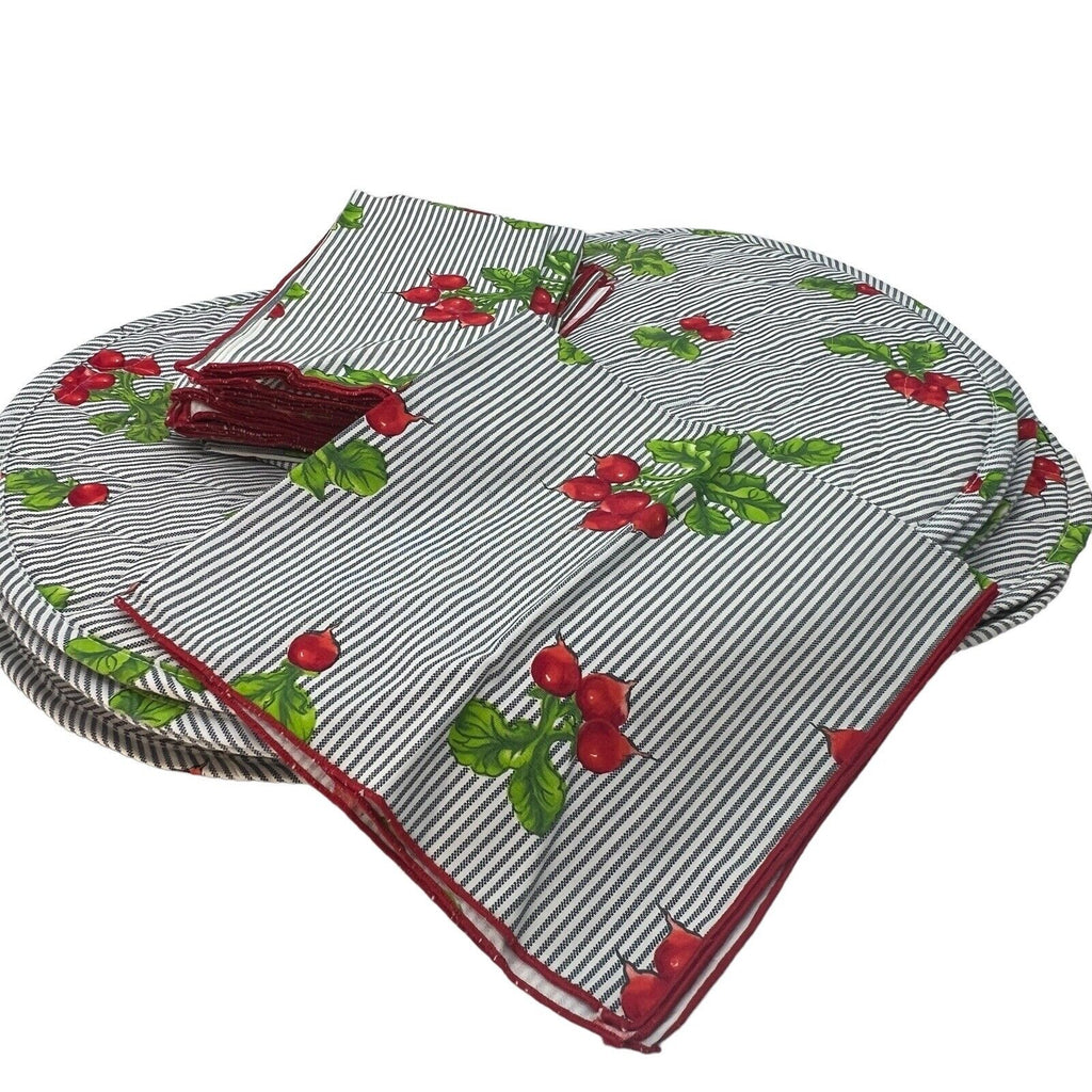 Set 12 Blue Striped Raddish Quilted Placemats Napkins Garden Summer Outdoor 17"