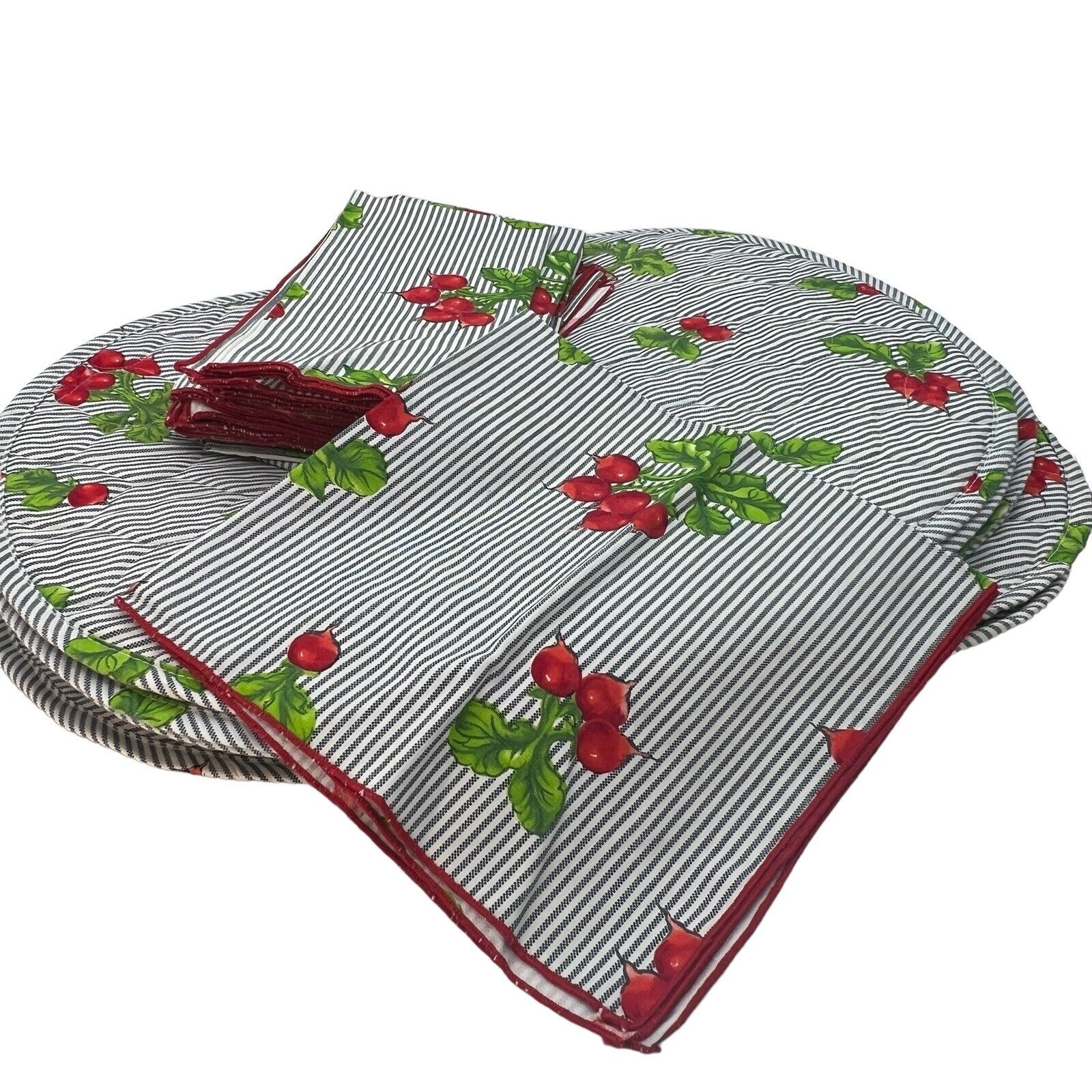 Set 12 Blue Striped Raddish Quilted Placemats Napkins Garden Summer Outdoor 17"