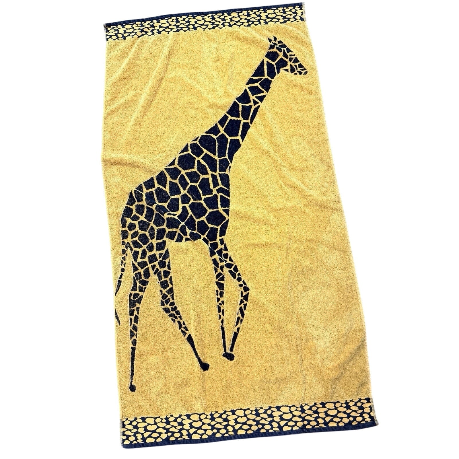 Vtg Royal Plaza Egyptian Cotton Beach Towel 35x68 Giraffe Gold Black RN109354