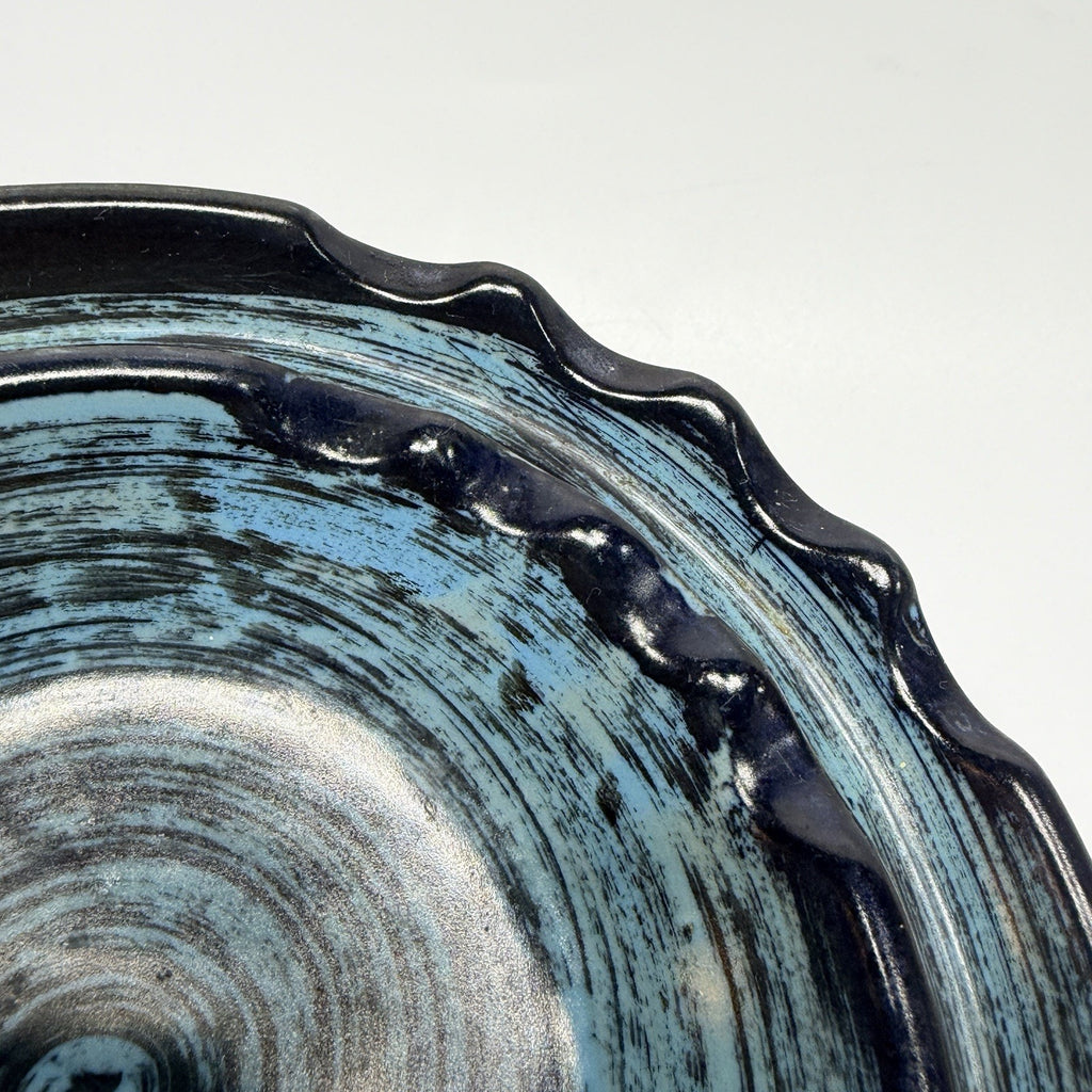 Vtg Stangl Pottery Blue Pompeii Ashtray Striped Navy Turquoise 5232 MCM 6.5" USA