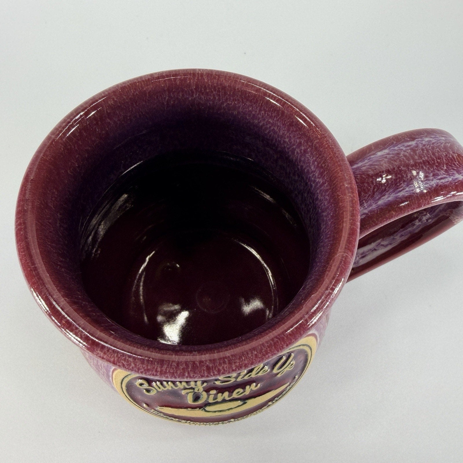 Deneen Pottery Sunny Side Up Diner Coffee Mug Red Drip Glaze 2016 Handmade