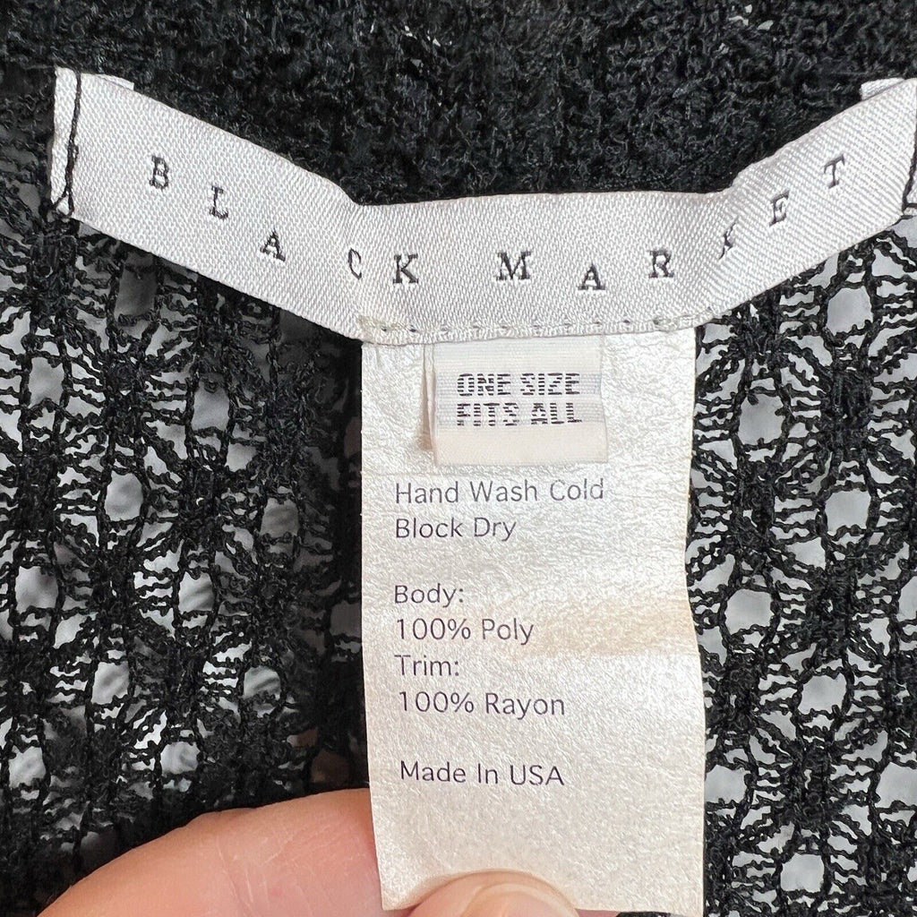 Black Lace Cocktail Cape Capelet Shawl Fringe Rayon Black Market One Size USA
