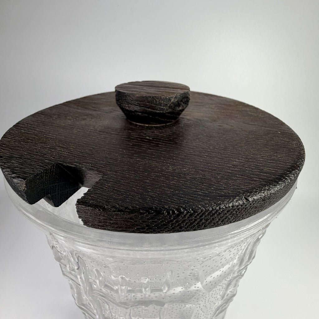 Vintage MCM Spiegelau Heavy Glass Tiki Ice Bucket 1970s Wood Lid 8" West Germany