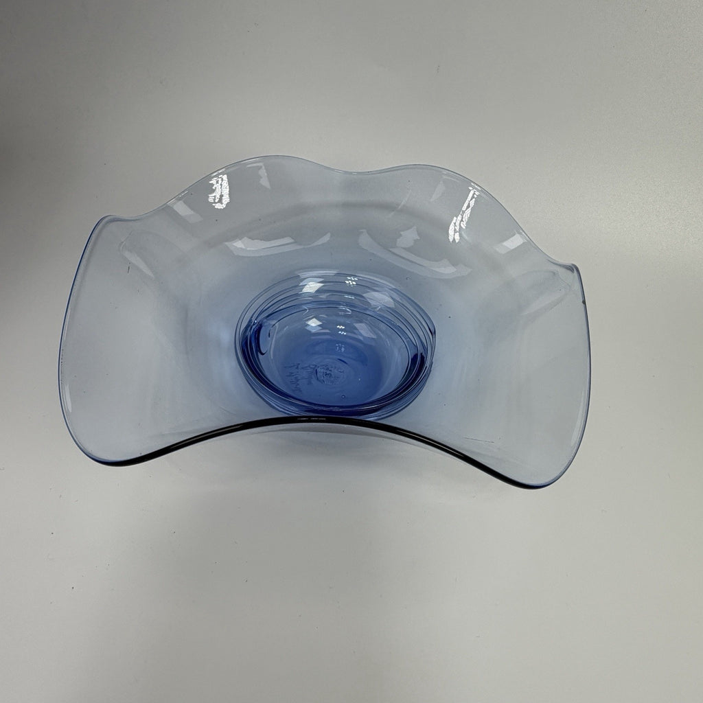 La Mailloche Quebec Studio Art Glass Light Blue Bowl Fluted Swirl SIGNED 7"