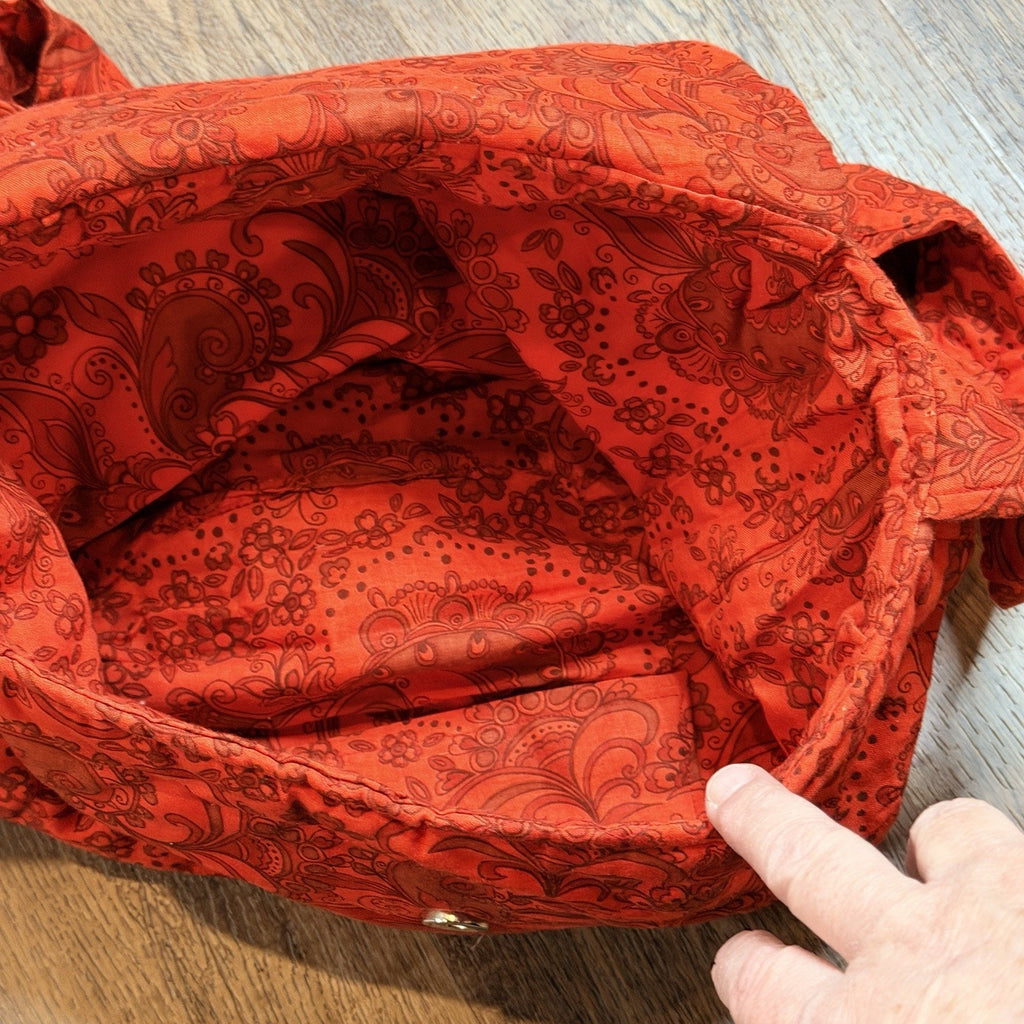 Large Handmade Quilted Retro Red Paisley Purse Tote Bag 14"