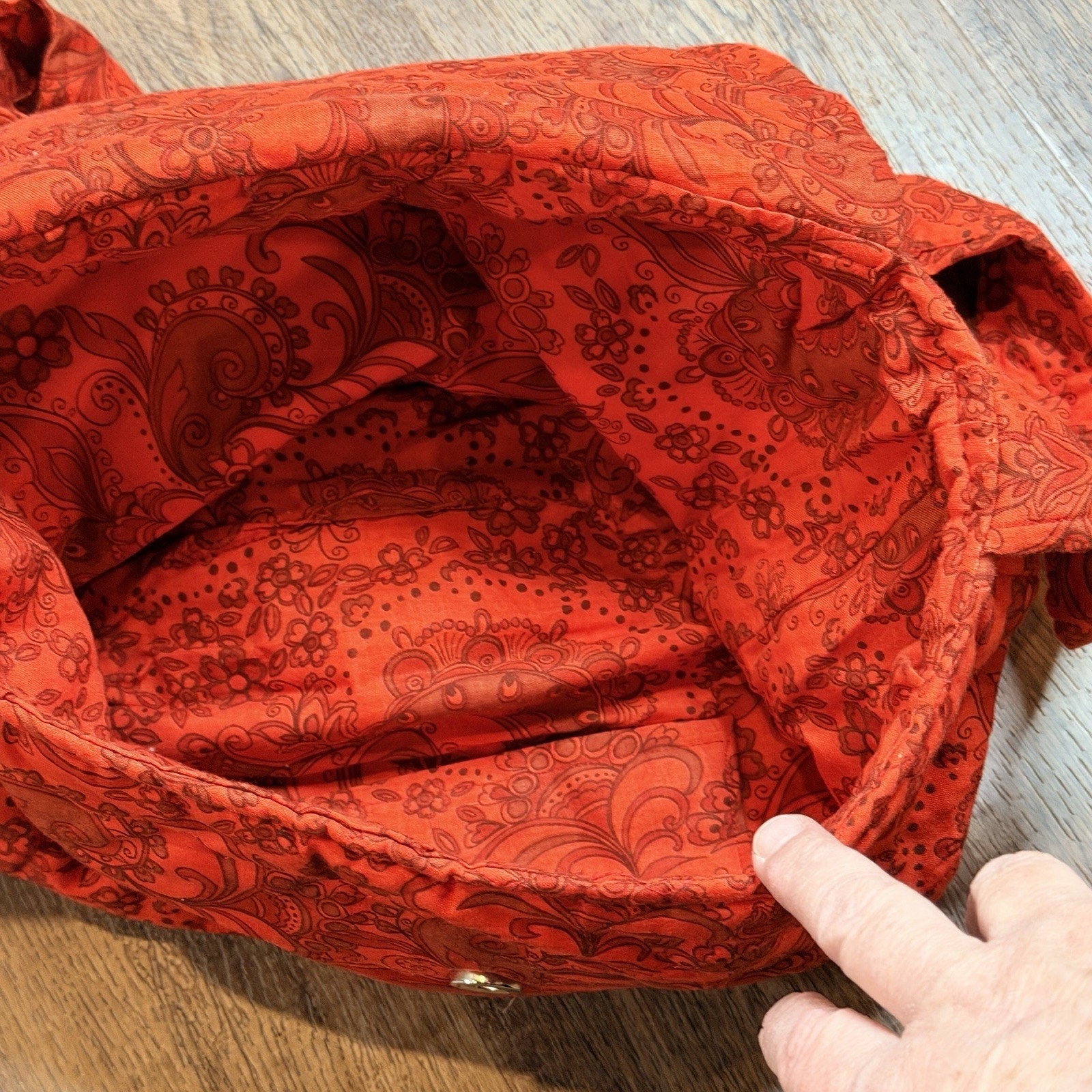 Large Handmade Quilted Retro Red Paisley Purse Tote Bag 14"