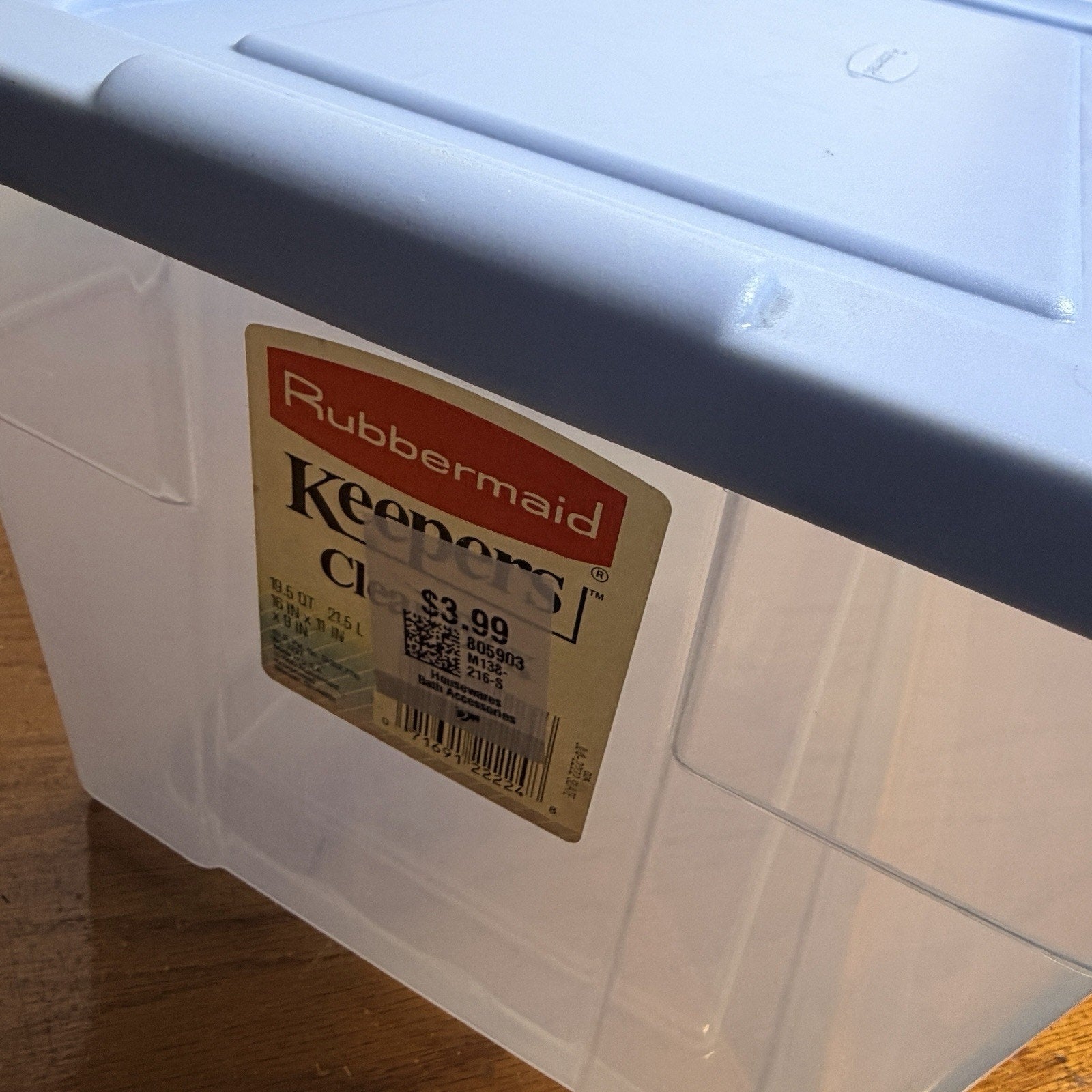Vtg Rubbermaid 2222 Keepers 19.5 Qt Clear Blue Box Storage Tote Container 1990