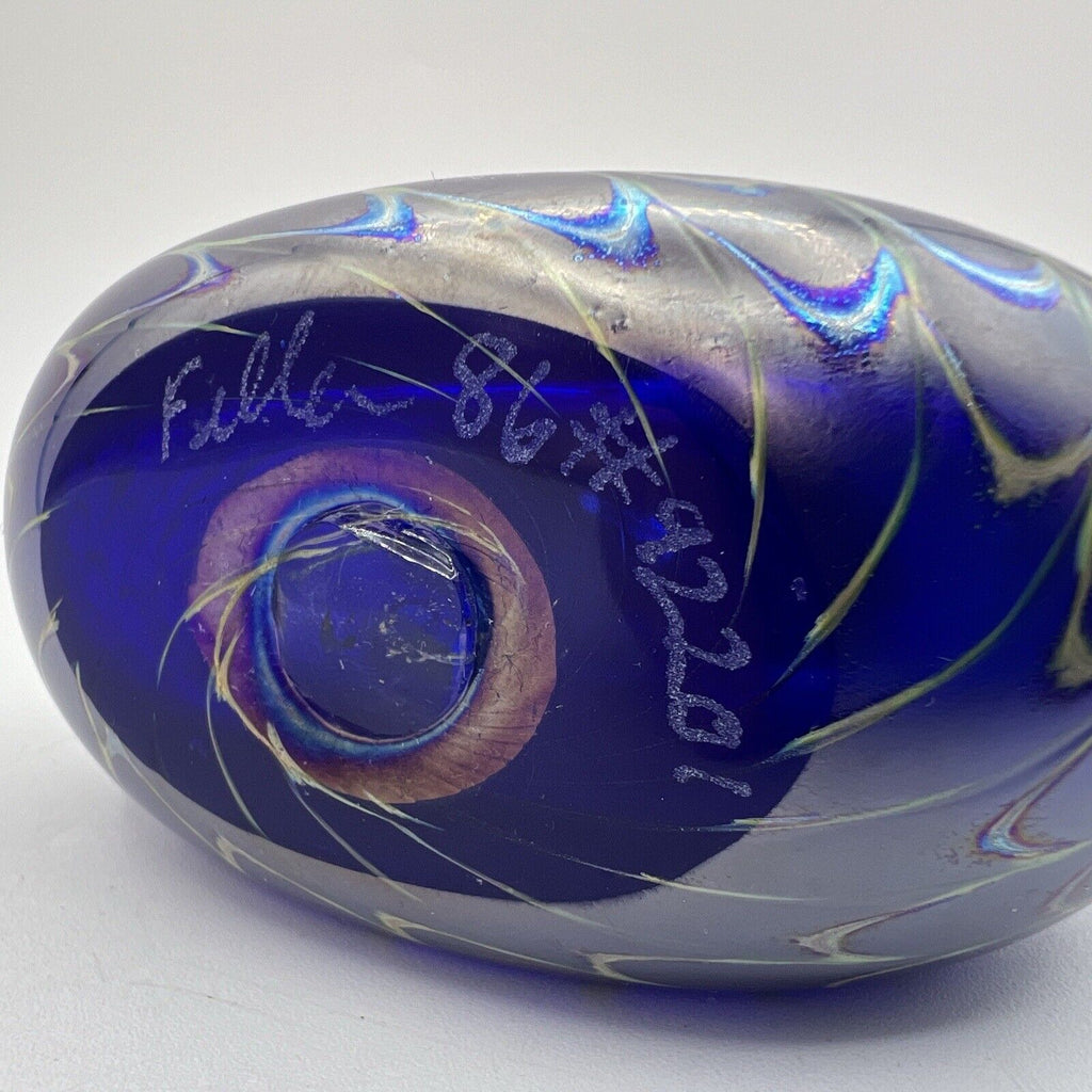 Blown Art Glass IRIDESCENT Perfume Bottle Purple Gold SIGNED 86 Fellerman 4"
